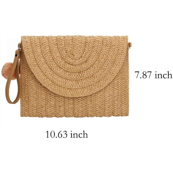 Kvinder Halm Pung Clutch Taske, Sommer Halm Skulder Vævet Rattan Håndtaske Tasker Strand Skulder Tote Håndtasker Beige