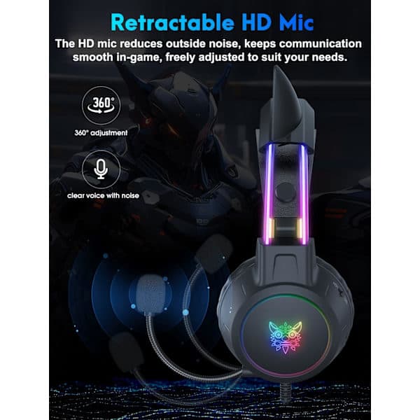 Lett Gaming Headset med Avtakbare Katteører, Gradient RGB-lys, Kablede Over-Ear Hodetelefoner for PC/PS4/PS5/XBOX/Switch, Virtu