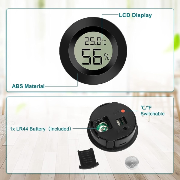 2 pakke LCD digitalt hygrometer termometer, innendørs utendørs luftfuktighetsmåler temperaturmåler for luftfuktere Avfuktere Drivhuskjeller Babyroom