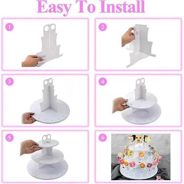 Lollipop Holder 3 Lag 42 Huller Lollipop Display Rack Dessert Hvid Plastik Cake Pop Display Stand Dekorativ Dessert Tower Bakke