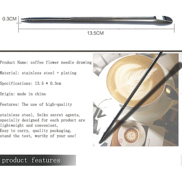 Barista Caf Latte Dekorations Pen Sæt af 3 i Rustfrit Stål