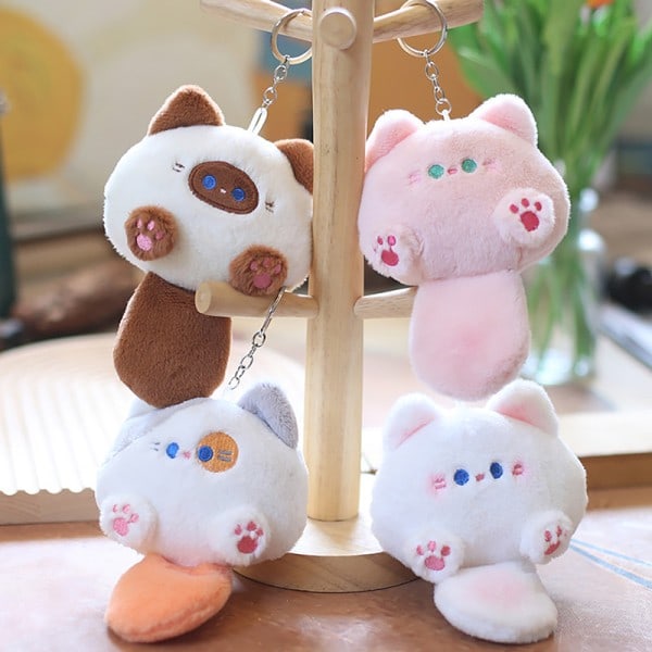 Kawaii Myk Plush Dyr Liten Katt Nøkkelring Veske Bil Pink