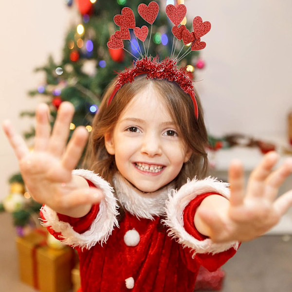 Julglitterhjärtdiadem Glitterhjärthårband Hjärtformad dekorationsdiadem Röda hjärtglitterstjärnor Diademhårband Hårtillbehör Red