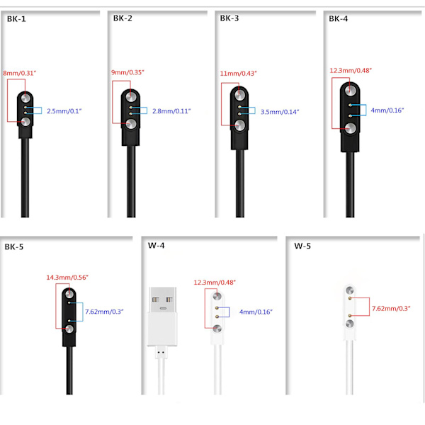 Magnetisk Laddningskabel Dockfäste Basladdare Adapter Stativ för 2-stifts Klocka Black 2.8-9mm