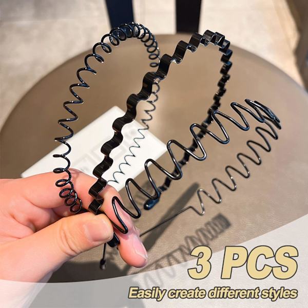 3 kpl metallihiuspantaa miehille, metallihiuspanta, liukumaton ja kestävä aaltoileva hiuspanta, unisex-urheilumuotihiuspanta-asusteet naisille ja miehille 1 count (Pack of 3)