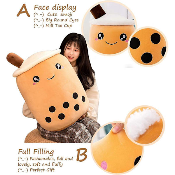 Plush Boblete Plush Boba Melkete Plushie Pute Søt Stuffet Plush Leke Gave til Barn (Brun, 35cm/13.7inch)