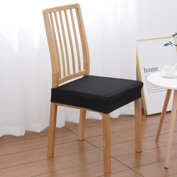 Vattentäta Matstolsöverdrag Set om 4 Stretch Jacquard Avtagbara Tvättade Stolsöverdrag Utan Ryggöverdrag Svart