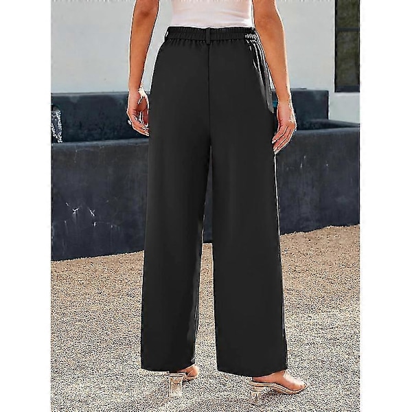 Dressbukser med vide ben for kvinner, høye i livet, business casual bukser Black L