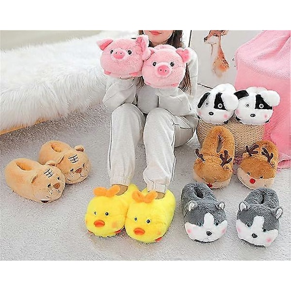 tigerWomen Tofflor Söta Gris Tofflor Cartoon Djur Tofflor Vinter Varma Tofflor Hem Luddiga Tofflor
