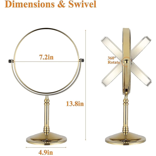 Vapaasti seisova pöytäpeili, 8 tuuman kaksoispuolinen 1x 3x suurennos, 360 asteen kääntyvä kosmetiikkakulmapeili pöydälle, työpöydälle