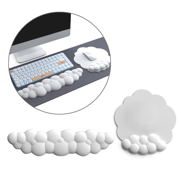 Cloud-formet håndledsstøtte til tastatur og mus - Ergonomisk smertelindring - Sød skrivebordstilbehør - Skridsikkert sæt - Pink Pink