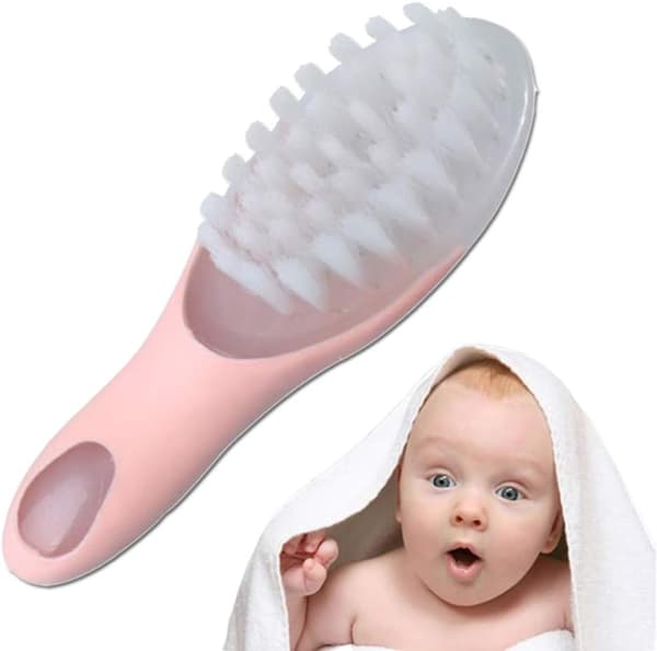 Babysæt med børste og kam, badebørste, blød hårbørste, pink
