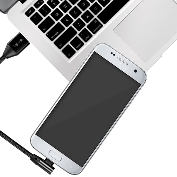 Kulmikas MicroUSB-kaapeli USB 2.0 15W 1m