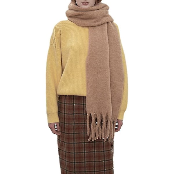 Stor Chunky Halsduk Färgglad Kashmirkänsla Överdimensionerad Halsduk Pläd Mjuk Stor Ull Sjal Tjock Vinter Varm Kvinnor Caramel