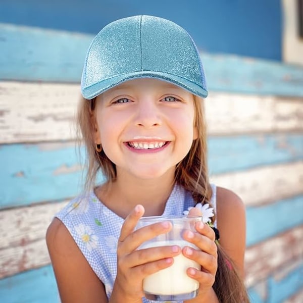 Jente Baseball Cap Glitter Hestehale Baseball Hat Sommer Solhatt med Høy Knute Messy Hestehale Hull Visor Cap