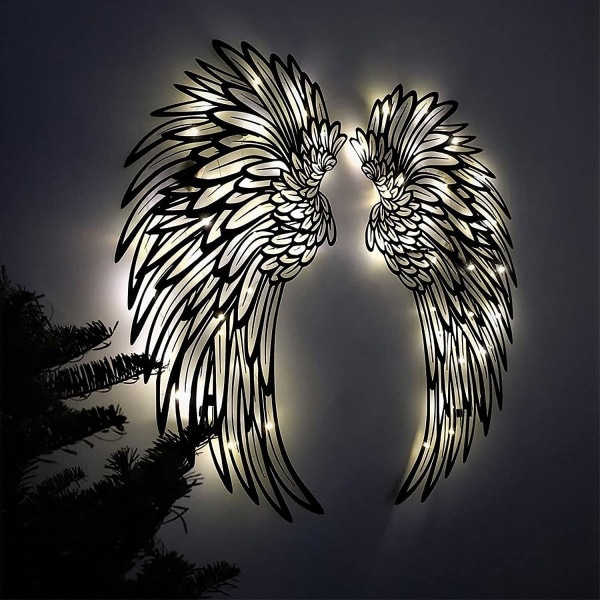 1 Pair Angel Wings Metal Wallart Art With Led Lights, Metal Angel Wings Wall Decor, Angel Wings Wall Sculpture Art Wall Hanging For Home Office