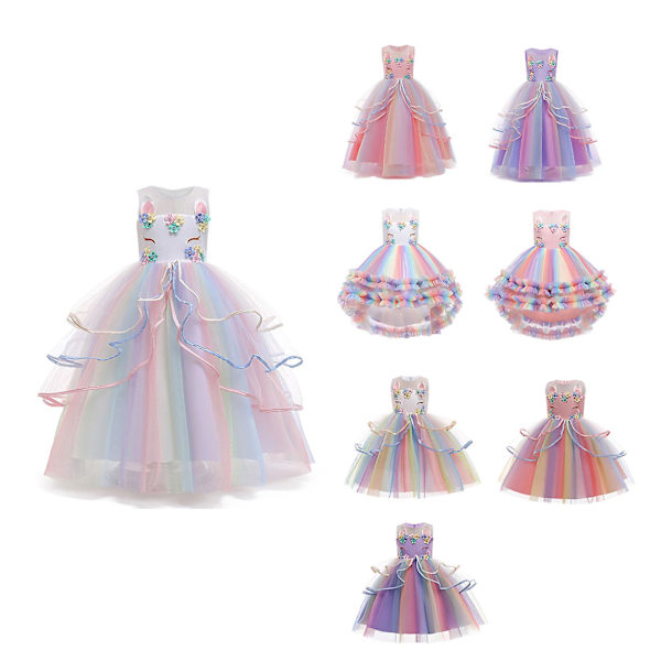 Prinsessa Tyttöjen Mekko Juhlamekko Sateenkaari Pitsi Juhlapuku Erikoistilaisuuksiin Prom Pink 160