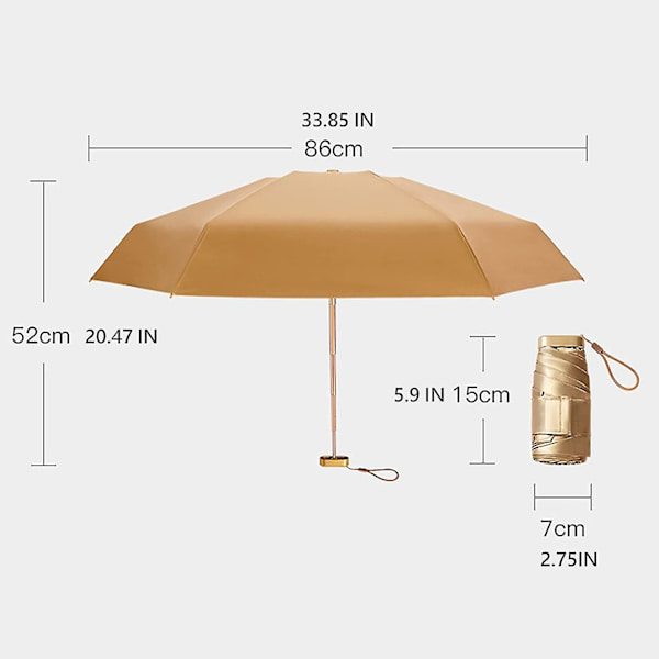 Mini Gul Foldbar Paraply Med UV-Beskyttelse, Solbeskyttelse Udendørs UV-Paraply Stormpro Gave