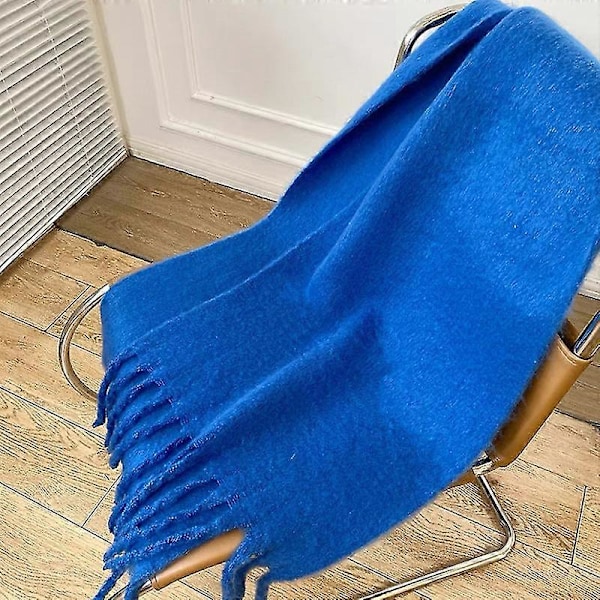 Tykt blødt glutinøst mohair tørklæde nyt klein blåt tørklæde dame sjal varmt tørklæde Klein blue