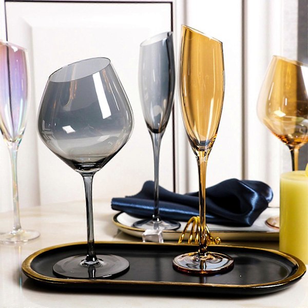 Snedskuren Rödvin Champagneglas Hem Färgstark Bärnsten Rökig För Grå Restaur-Bra dark grey-red wine glasses