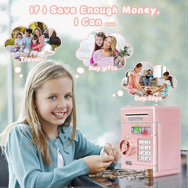 Pengeboks for barn i alderen 3-12 år, elektronisk pengeboks sikkerhetsboks for jenter og gutter, passord pengeboks spareboks for jenter barn -Qin Rose Gold