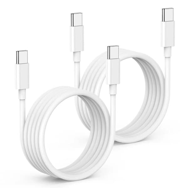 2-pakning iPhone 15/16 USB-C Ladekabel - 1M USB-C til USB-C Lade- og Synkroniseringskabel, Hurtiglading, Hvit