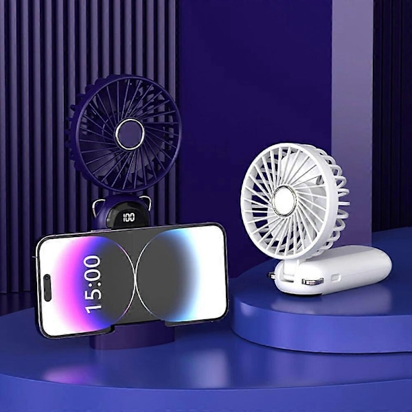 Drivna Handfläktar Mini Portabel Handhållen Fläkt Student Liten Fläkt Digital Display Vikbar Skrivbords Aromaterapi USB-laddning Hängande Hals Elektrisk Fläkt Blue