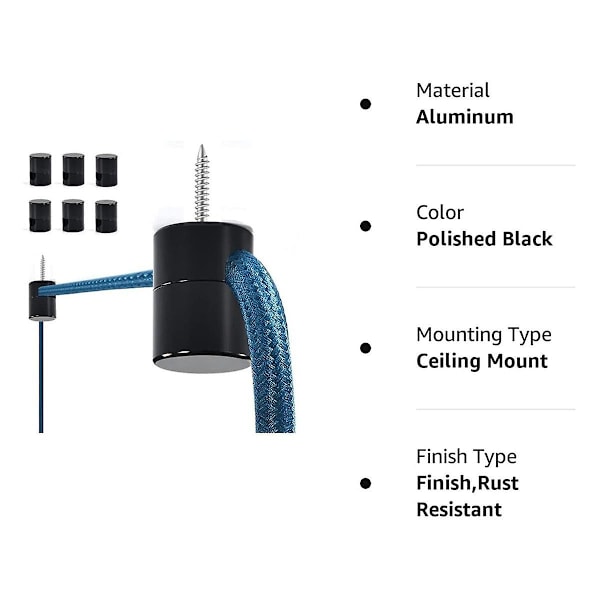 6 Pak Aluminium Loftlampe Krog til Loft Ophængning, Loftkroge til Ophængning af Lys Sort