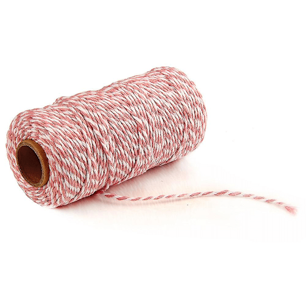 2mm 100m Bomullssträng Garn 2-trådig Flerfärgad Semester Dekorativ Randig Tråd För DIY Hantverk Present Bakning Inpackning Pink-White