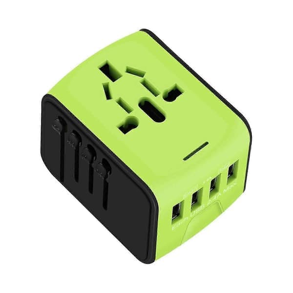 Universal reseadapter 4USB-portar 3.0A Typ-C snabbladdning Grön