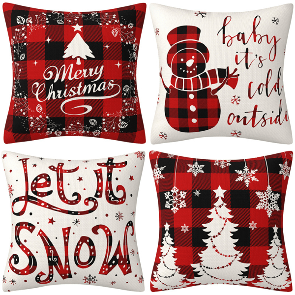 Christmas pillows in cotton and linen with Christmas tree and snowman