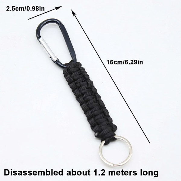 5 st Paracord nyckelringar med karbinhakar, flätad snodd nyckelring med låsbara D-ring krokar hängare, Duty Paracord snodd