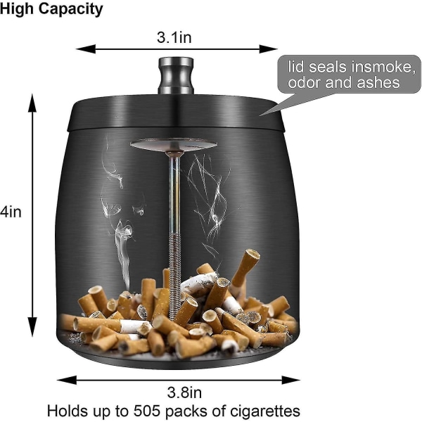 Rostfritt Stålashtray Med Lock För Utomhus Vindtät Ashtray Med Halkskyddad Bas För Utomhus- Och Inomhusbruk Silver M