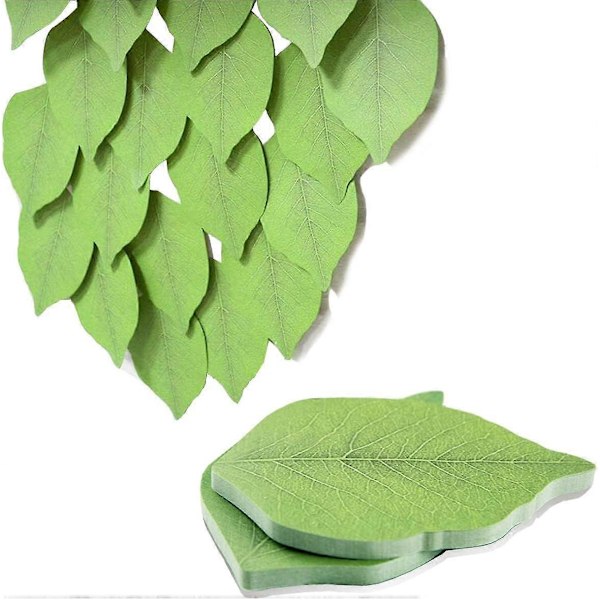 100 Ark Sticky Notes, Vackra Gröna Bladformade Självhäftande Anteckningsblock, 2-pack Sticky Note Pads, Sticky Memo Setes