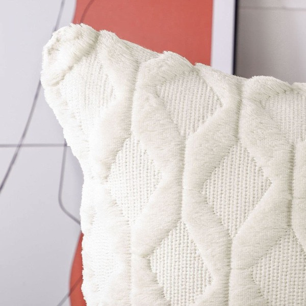 Sæt med 2 Bløde Plys Kort Uld Fløjl Dekorative Pudebetræk Luksus Stil Pudebetræk til Sofa Soveværelse Beige 45 x 45cm Kvadrat