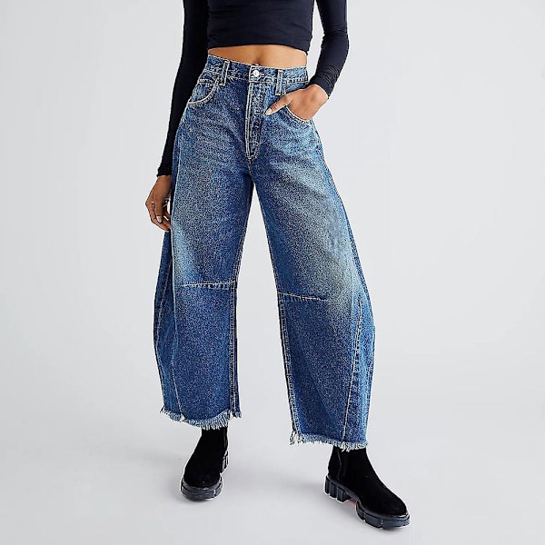 Wide Leg Denim Bukser Komfortable Åndbare Bukser til Dates og Transport Light Blue L