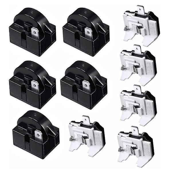 Kylskåpskompressorrelä och överbelastningssats 5 set, qp2-4r7 4,7 ohm 1 stift PTC startreläer och 6750c-0005p skydd