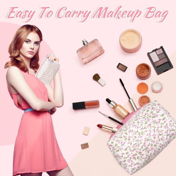 Lille makeup taske i bomuld, bærbar toilettaske, quiltet blomster kosmetik taske, vasketøjspose til kvinder, piger, damer