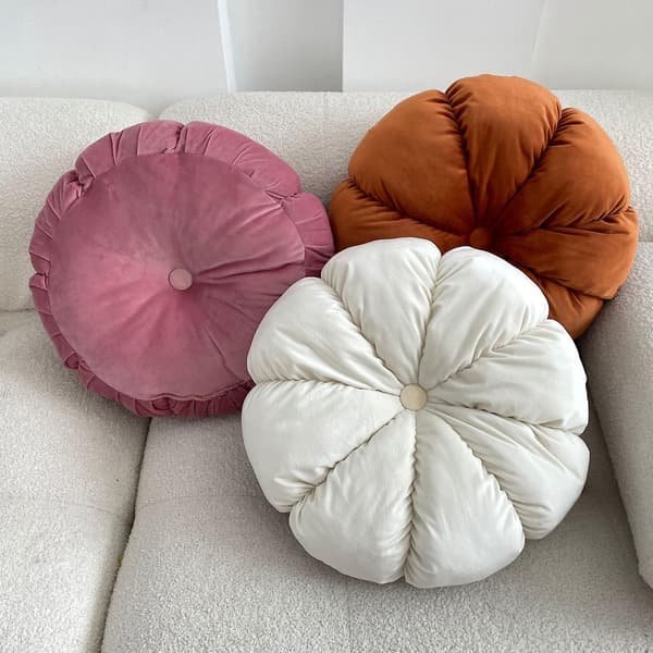 3D Græskar Pyntepude til Sofa Dekorativ Rund Velour Pude til Sofaseng Stol Pink 45CM