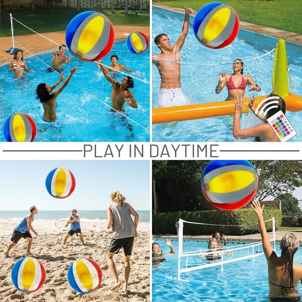 Pool legetøj 40 cm lysende strandbold med 16 farver af lysende bolde og 4 lystilstande til poolspil for voksne og børn.