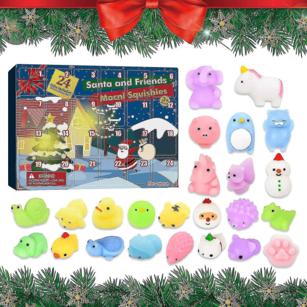 Adventskalender 2023 Julnedräkningskalenderleksak 24st Olika söta Mochi-djur Squishy Toy