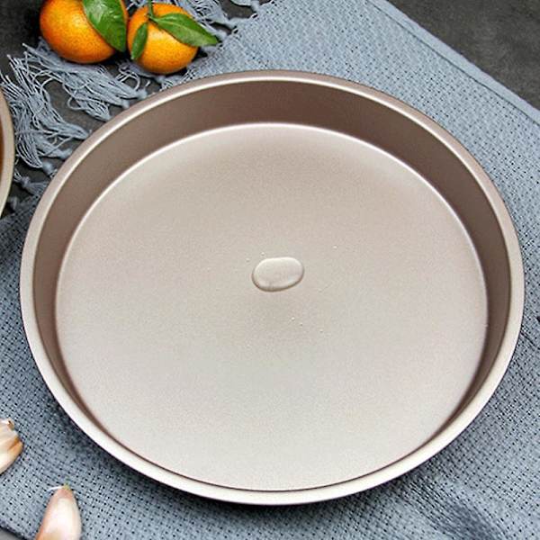 Varmebestandig Pizzaplade Non-stick Kulstofstål Ridsefast Bred Anvendelse Opvarmningspande Til Hjemmet Golden 8Inch