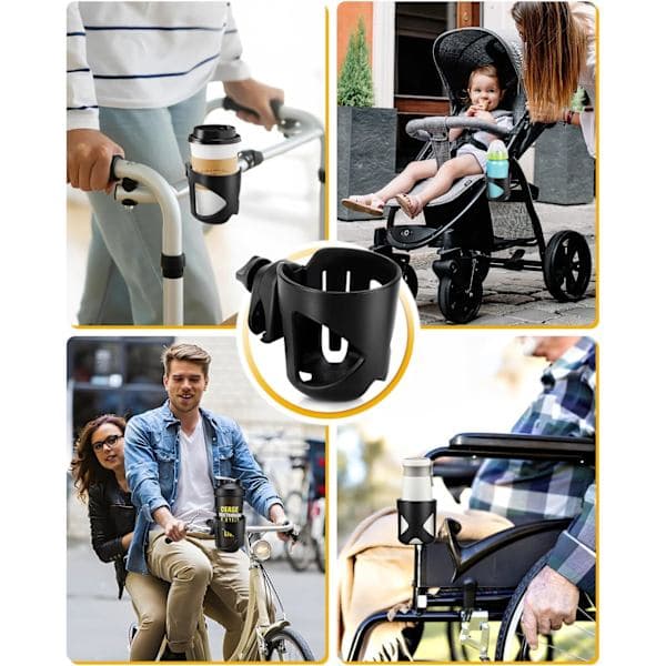 Kopholder til barnevogn, universal drikkeholder til cykel, barnevogn eller rollator, passer til de fleste kopper