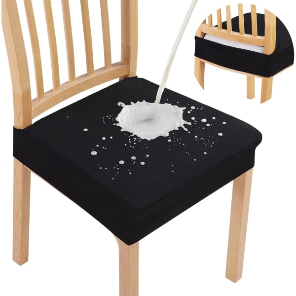 Vattentäta Matstolsöverdrag Set om 4 Stretch Jacquard Avtagbara Tvättade Stolsöverdrag Utan Ryggöverdrag Svart