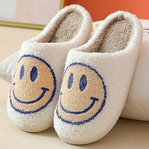 Leende Ansikte Plysch Bomulls Tofflor Kvinna Hem Söt Tjockt Sula Cartoon Non-s IKD Light Yellow 37-38