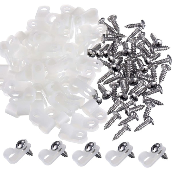 100 stk Hvite Nylon R-klips 1/4\" Gjenbrukbare Holdere for Wire M