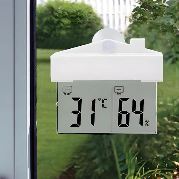 Digitalt vinduestermometer hygrometer, 11 x 9 cm, rumtermometer og hygrometer med LCD-display, temperaturvisning