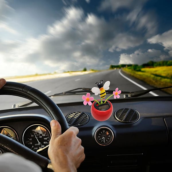 Solcellsdriven Svingande Blomsterbi Leksak Hem Bil Prydnad Dekoration Presenter