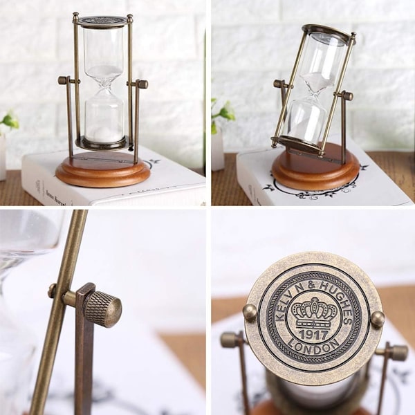Sand Timer, Mässingsandklocka, 15 min Metall Roterande Sandglas Timer Klocka Timglas Bordsdekoration Heminredning Present Sand Timer Dekor för Antik Dekor