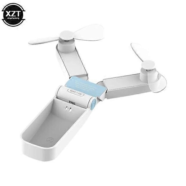 Pienet sähkötuulettimet Mini Kannettava Kaksipäinen Sähkötuuletin USB Ladattava Säädettävä Kannettava Taitettava Suloinen Mini Taitettava Tuuletin Matkoille WHITE